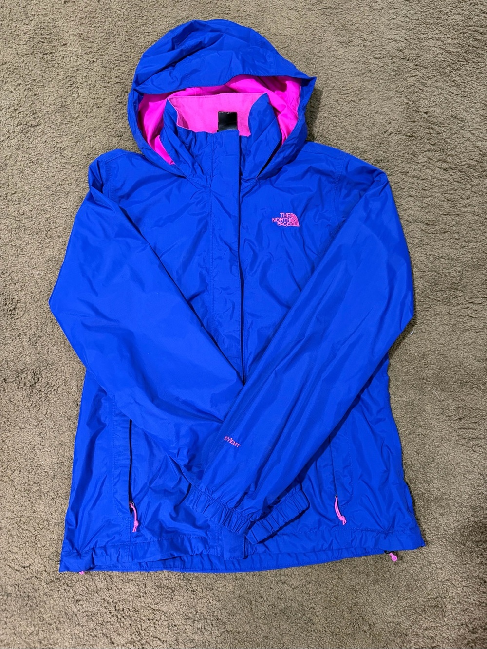 The North Face Women's Bright Blue Ski Jacket with Pink Lining